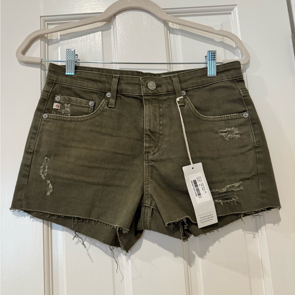Ag Adriano Goldschmied Green Distressed Jean Shorts